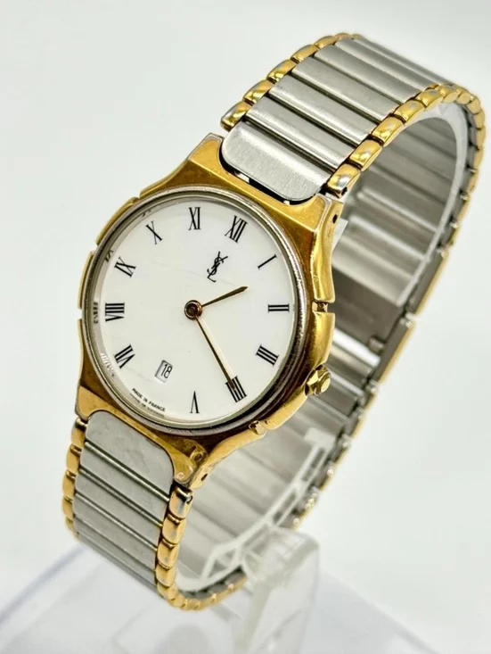 Vintage Yves Saint Laurent Two-Tone Roman Dial Quartz Watch |1990s - Picture 2 of 16